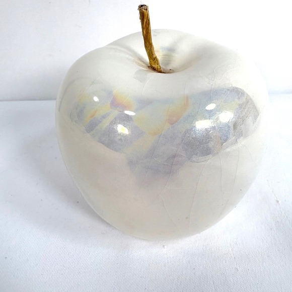 Other - Ceramic Apple White Iridescent Pearlescent  Glaze Decor Figurine